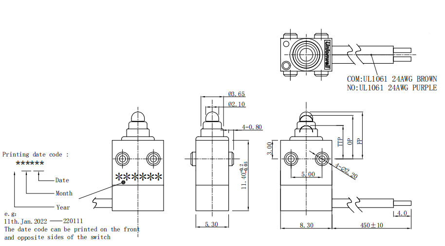clamp subminiature micro switch drawing